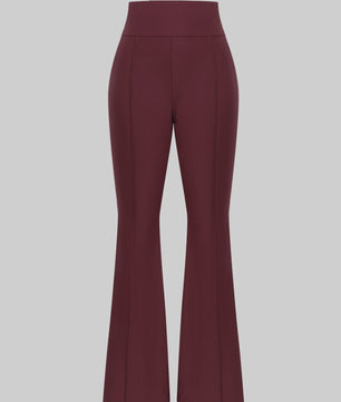 Elegante Wijnrode Hoge Taille Flare Broek met Stretch en Naden
