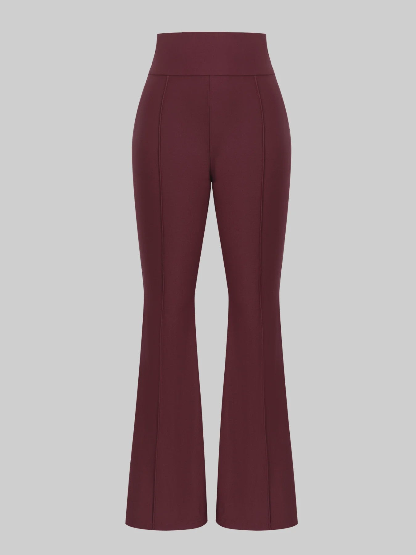 Elegante Wijnrode Hoge Taille Flare Broek met Stretch en Naden