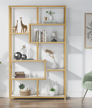 Moderne Gouden Boekenkast met 5 Niveaus - Stijlvolle Open Opbergrek