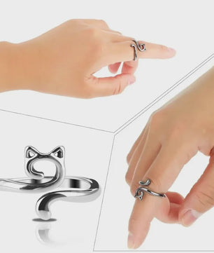 Verstelbare Brei- en Haakgaren Ring met Kattenoor Design (2 stuks)