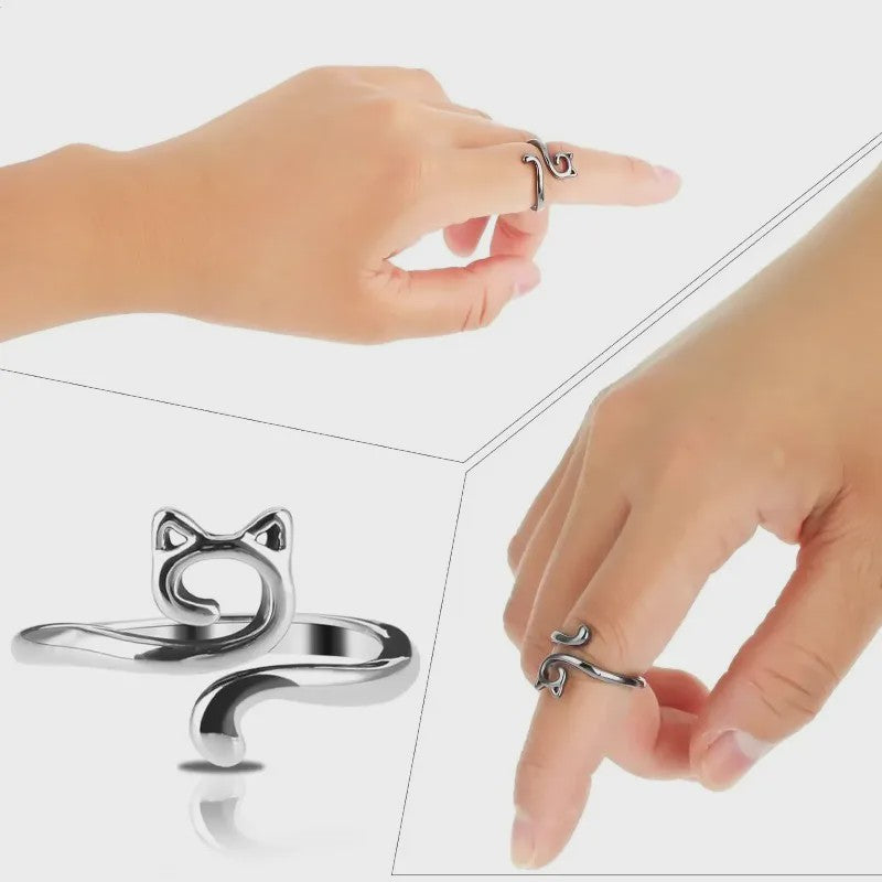 Verstelbare Brei- en Haakgaren Ring met Kattenoor Design (2 stuks)