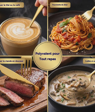 24-delige Goudkleurige RVS Bestekset - Portugees Design, Steakmessen & Dessertlepels