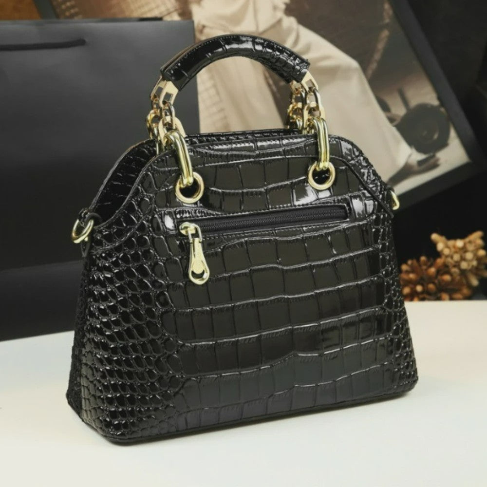 Luxe Lakleren Handtas met Krokodillenprint, Kant en Kristallen - Schoudertas