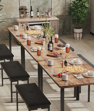 Compacte Eetkamer Set: Tafel met 2 Gestoffeerde Bankjes voor 4 Personen
