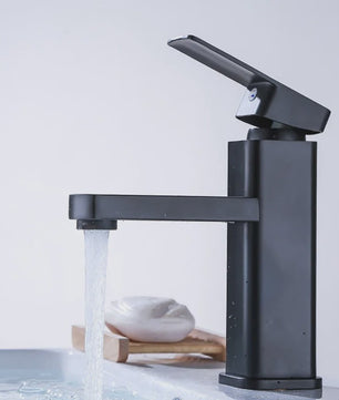 Zwarte Vierkante Wastafelkraan - Mengkraan voor Warm & Koud Water - Anti-Splash