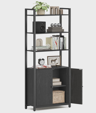 Stijlvolle Boekenkast met 6 Niveaus en Deuren - Metaal Frame