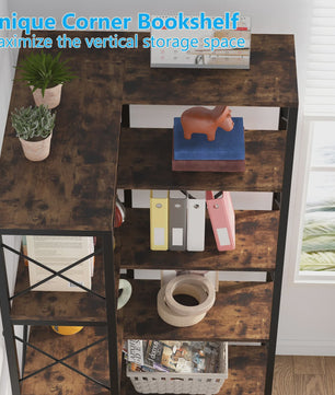 Tribesigns 5-Niveau Hoekboekenkast - Modern Design met Metaal Frame
