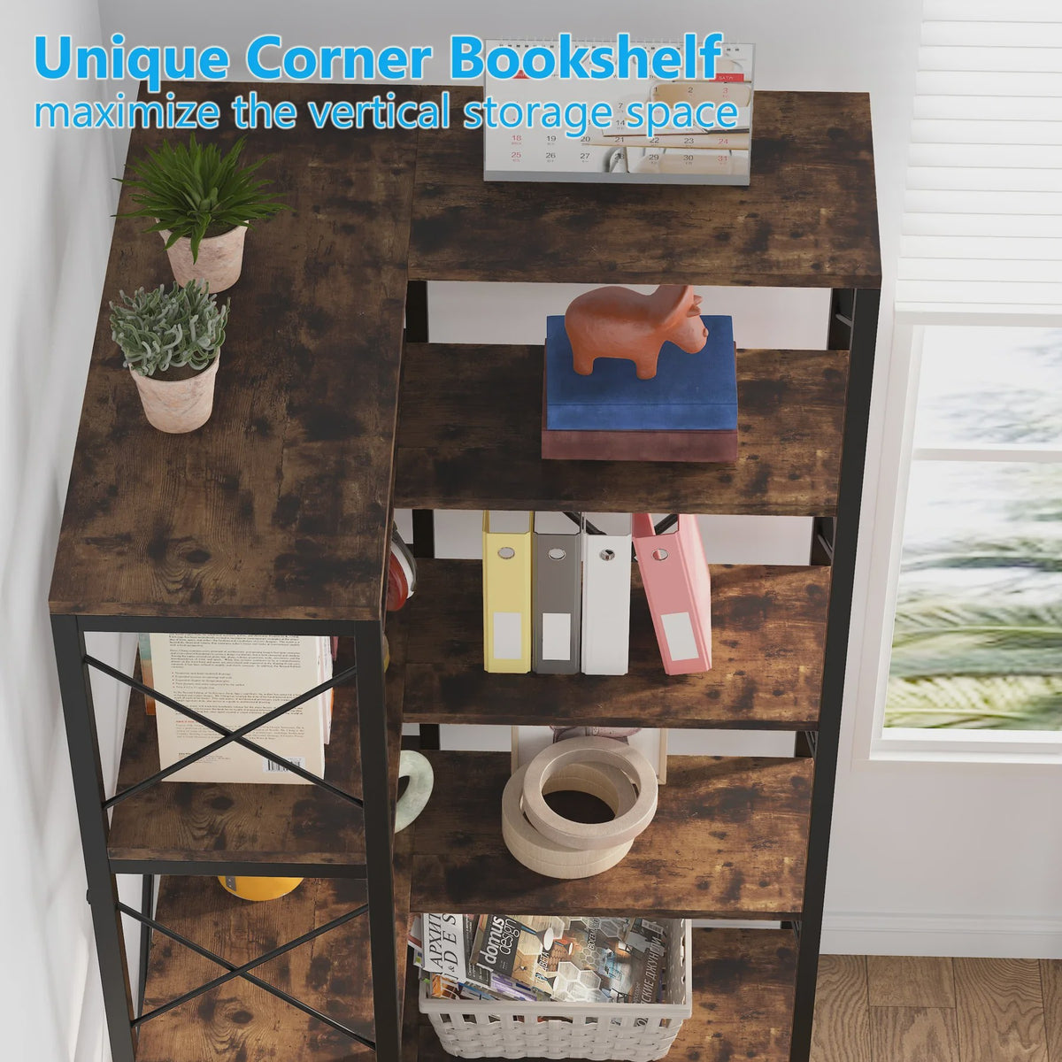 Tribesigns 5-Niveau Hoekboekenkast - Modern Design met Metaal Frame