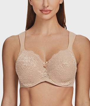 Comfortabele Volledige Dekking Minimizer BH met Kant en Gewatteerde Bandjes - Plus Size