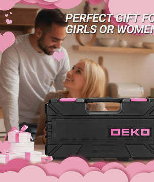 DEKO Complete Gereedschapskist Roze - 62 Delen - Ideaal voor Vrouwen, Huis, Hobby & Auto