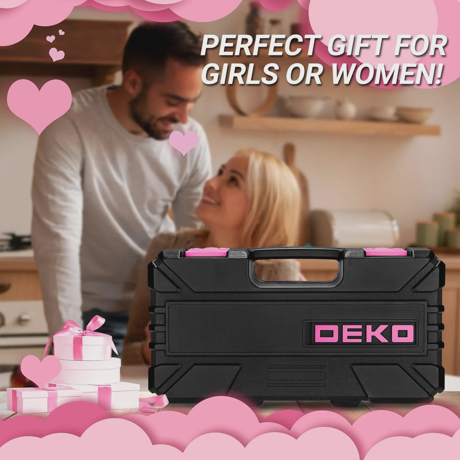 DEKO Complete Gereedschapskist Roze - 62 Delen - Ideaal voor Vrouwen, Huis, Hobby & Auto