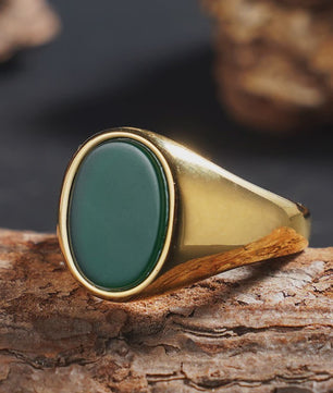 Unisex Vintage Ringen van Roestvrij Staal met Natuursteen (Onyx, Tijgeroog, Lapis Lazuli)