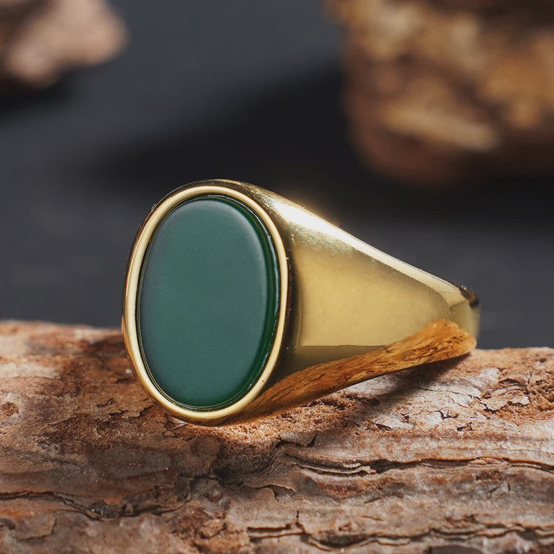 Unisex Vintage Ringen van Roestvrij Staal met Natuursteen (Onyx, Tijgeroog, Lapis Lazuli)