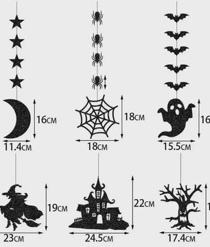 6-delige Halloween Hangende Banner Garland met Spookjes, Heksen en Spinnen