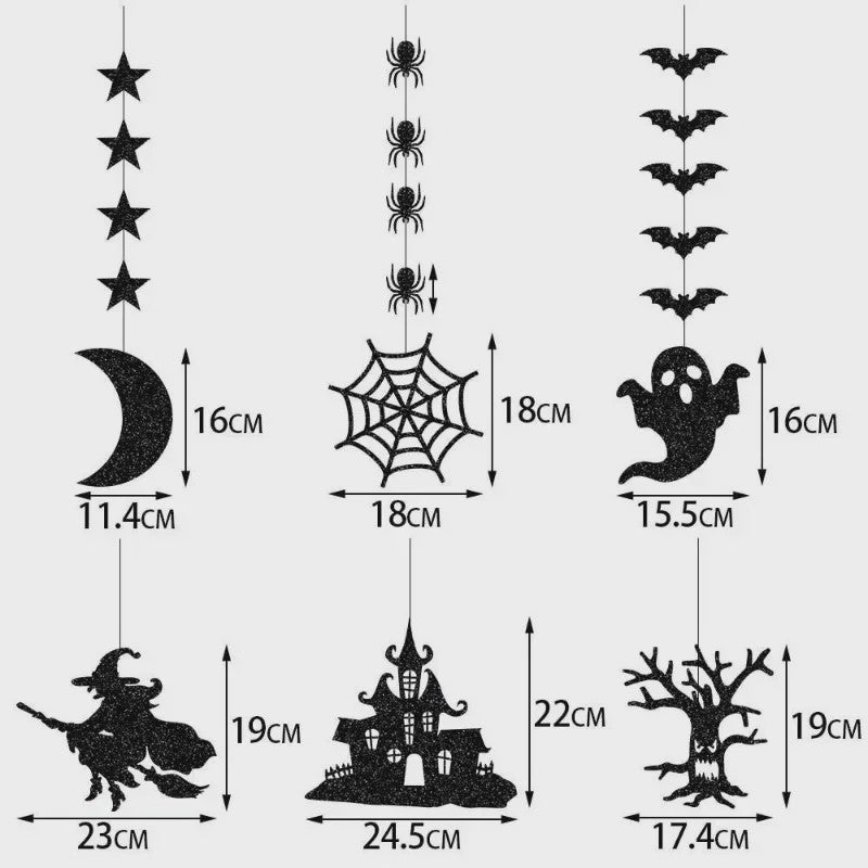6-delige Halloween Hangende Banner Garland met Spookjes, Heksen en Spinnen