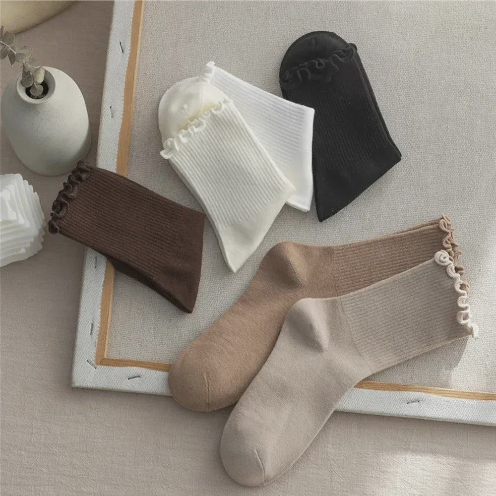 Dames Sokken met Ruche Rand - Comfortabel & Ademend - 6 Paar Set
