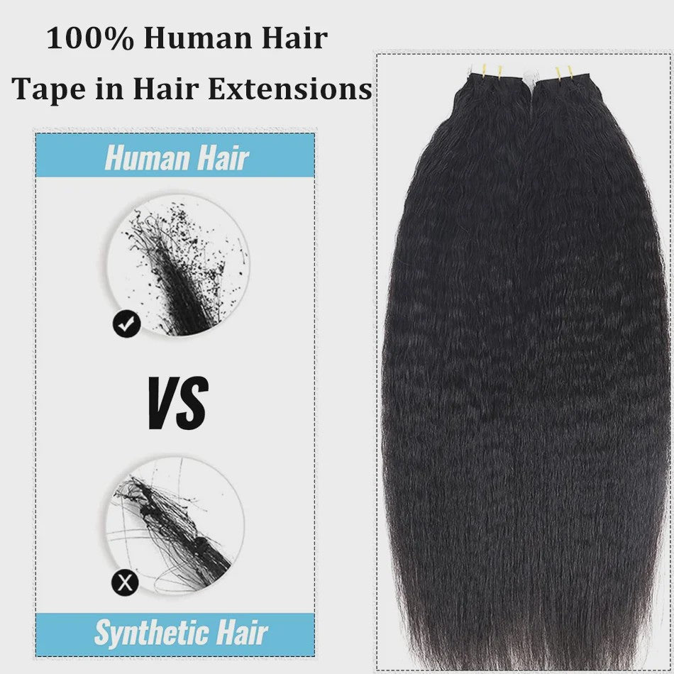 Tape In Kinky Straight Haarverlenging - 100% Braziliaans Remy Menselijk Haar - Zwart