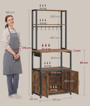 Keukenrek met Werkblad, 8 Haken en Stopcontacten - Vintage Mat Zwart