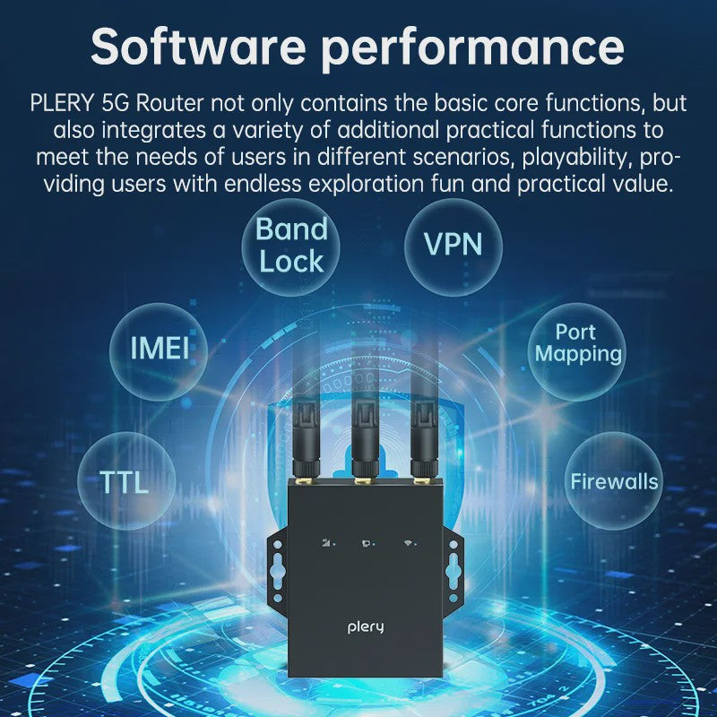 Plery 4G LTE WiFi 6 Router - 300Mbps, 3 Antennet, 32 Apparaten, Industrieel, VPN