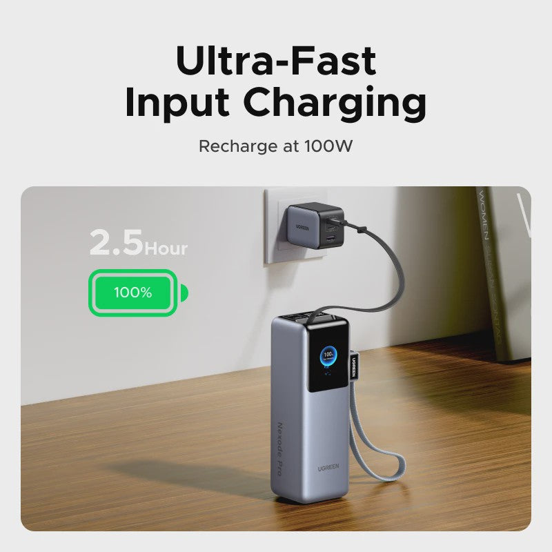 UGREEN Nexode Pro 200W Powerbank 25000mAh met Ingebouwde Kabels - Snel Laden voor Laptops