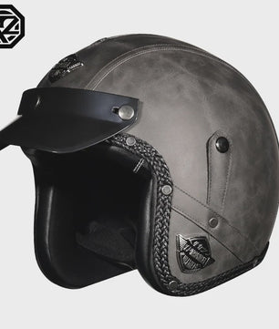 Retro Open 3/4 Motorhelm PU Leer - Stijlvol & Veilig met DOT Keurmerk
