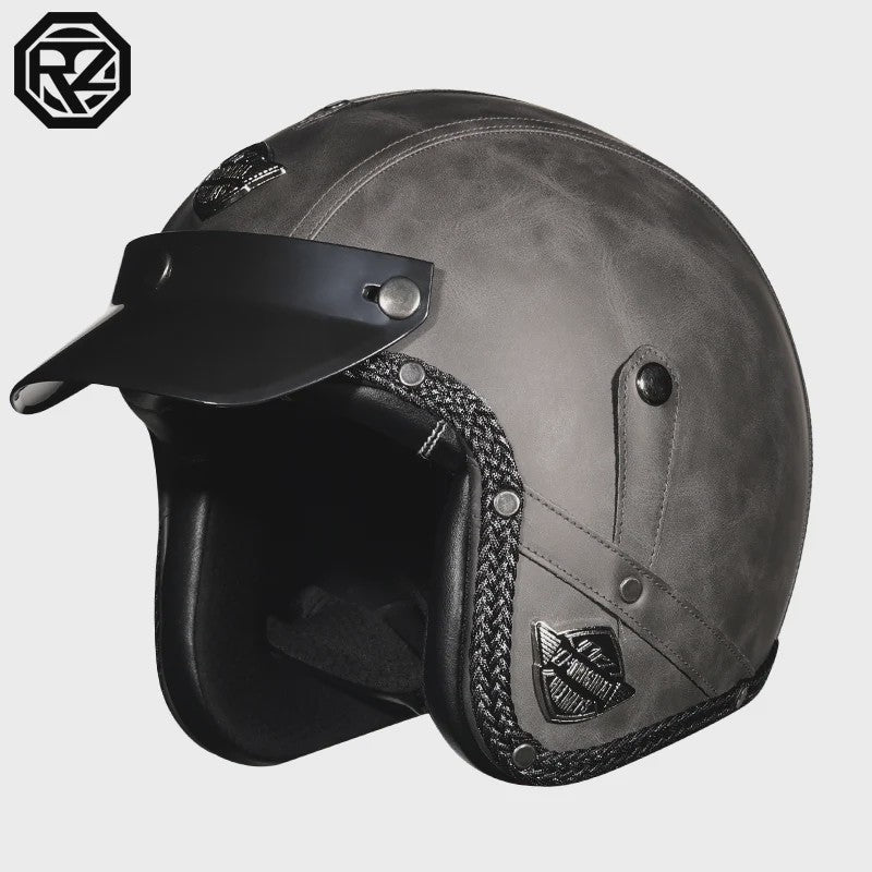 Retro Open 3/4 Motorhelm PU Leer - Stijlvol & Veilig met DOT Keurmerk