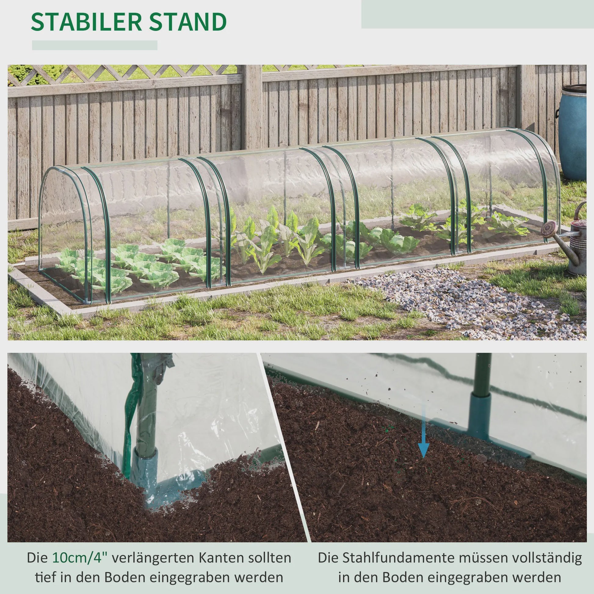 Outsunny Tunnelkas met Stalen Frame, PVC Folie en Roll-up Deuren - 395x100x80 cm