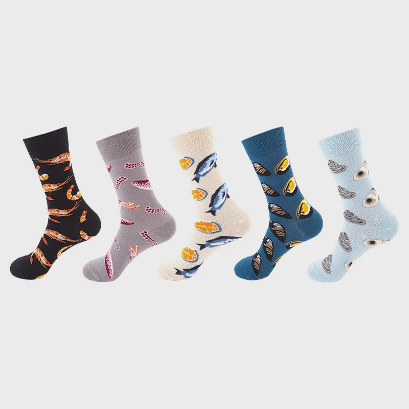 Unisex Katoenen Sokken met Vrolijke Fruit, Dieren & Kunst Prints - Hip Hop & Skateboard Stijl