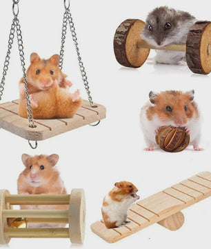 Houten Knaagdier Speelgoed Set: Kauwspeeltjes & Tandverzorging voor Konijn, Cavia, Rat