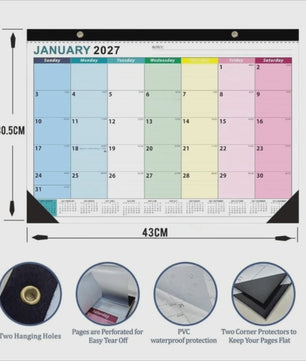 Grote Wandkalender 2027 met Dagplanning, Waterdichte Cover en Transparante Maandplanner