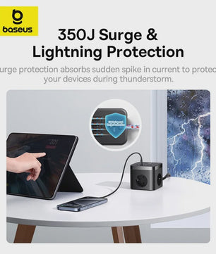 Baseus 7-in-1 GaN Power Strip: 30W Snellader met 3 Stopcontacten, 2x USB-A & 2x USB-C PD