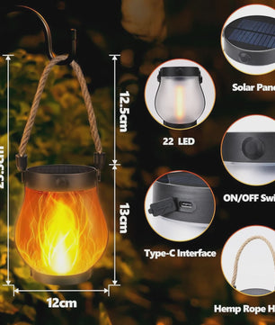 Solar Vlam Lantaarn met Type-C Snelladen & IP65 Waterdicht - Sfeervolle Tuindecoratie