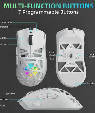 AULA SC620 Gaming Muis - Tri-Mode Connectiviteit (Wired/BT/2.4G), Lichtgewicht, 12000 DPI, PAW3311 Sensor