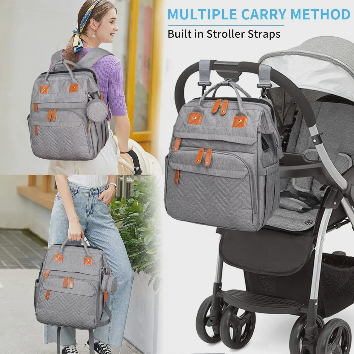 Multifunctionele Baby Luiertas Rugzak met Inklapbaar Babybedje en USB Laadpoort
