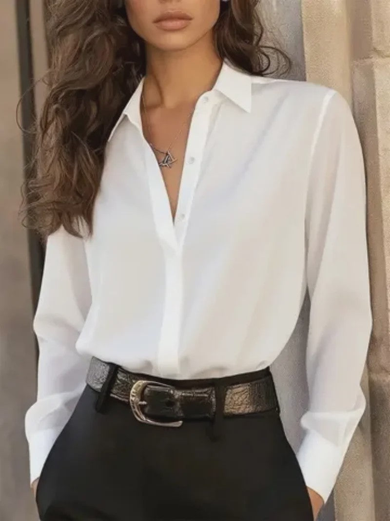 Elegante Damesblouse met Lange Mouwen en Klassieke Kraag - Veelzijdige Kantoor Chic Top