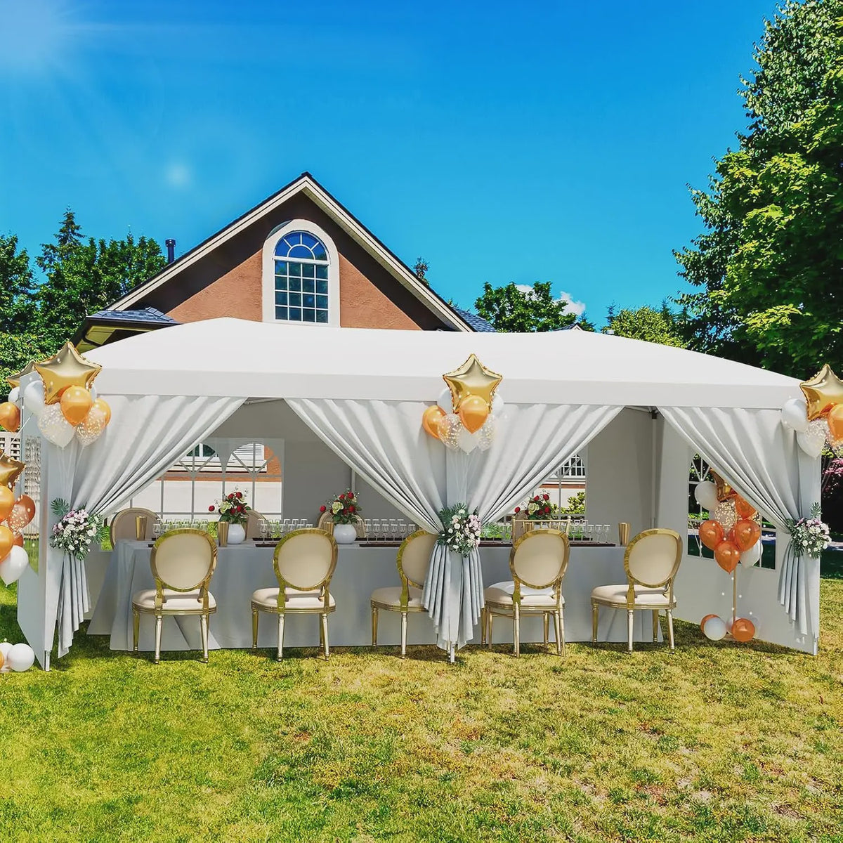 Klapgazebo 3x6m Wit - Ruime Feesttent met 6 Zijwanden voor Feest, Camping & Tuin
