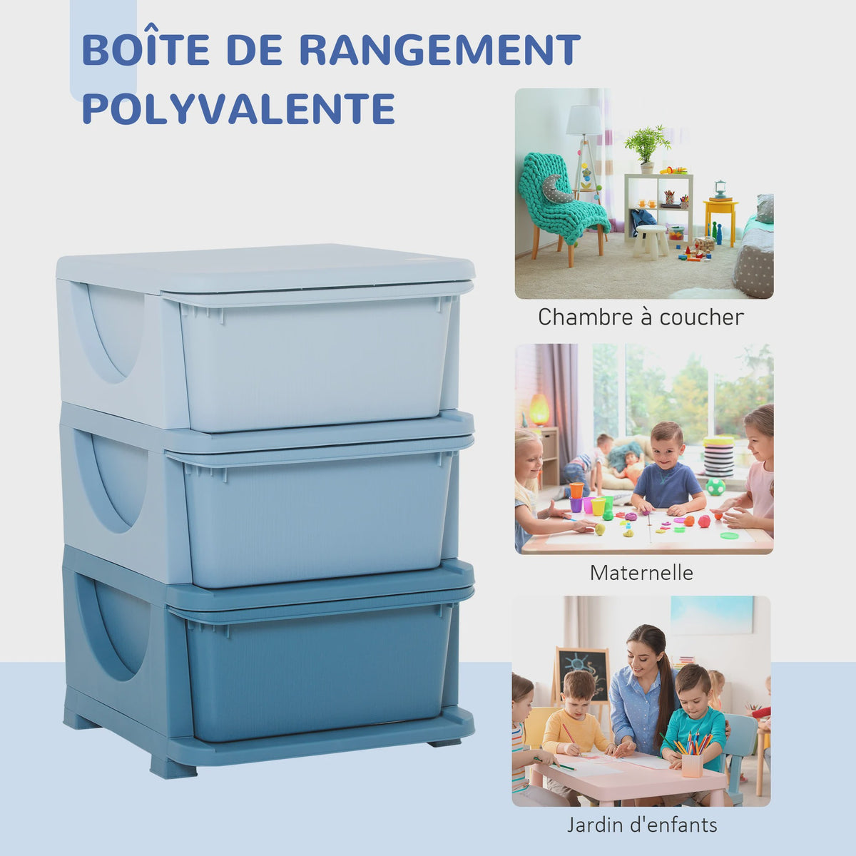 Homcom Kinder Opbergtoren met 3 Lades - Plastic Speelgoed Opbergkast