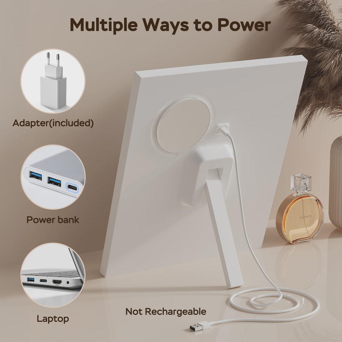 Verstelbare LED Make-up Spiegel met 10x Vergroting, Touchscreen & USB Oplaadbaar - 3 Kleuren & Dimbaar