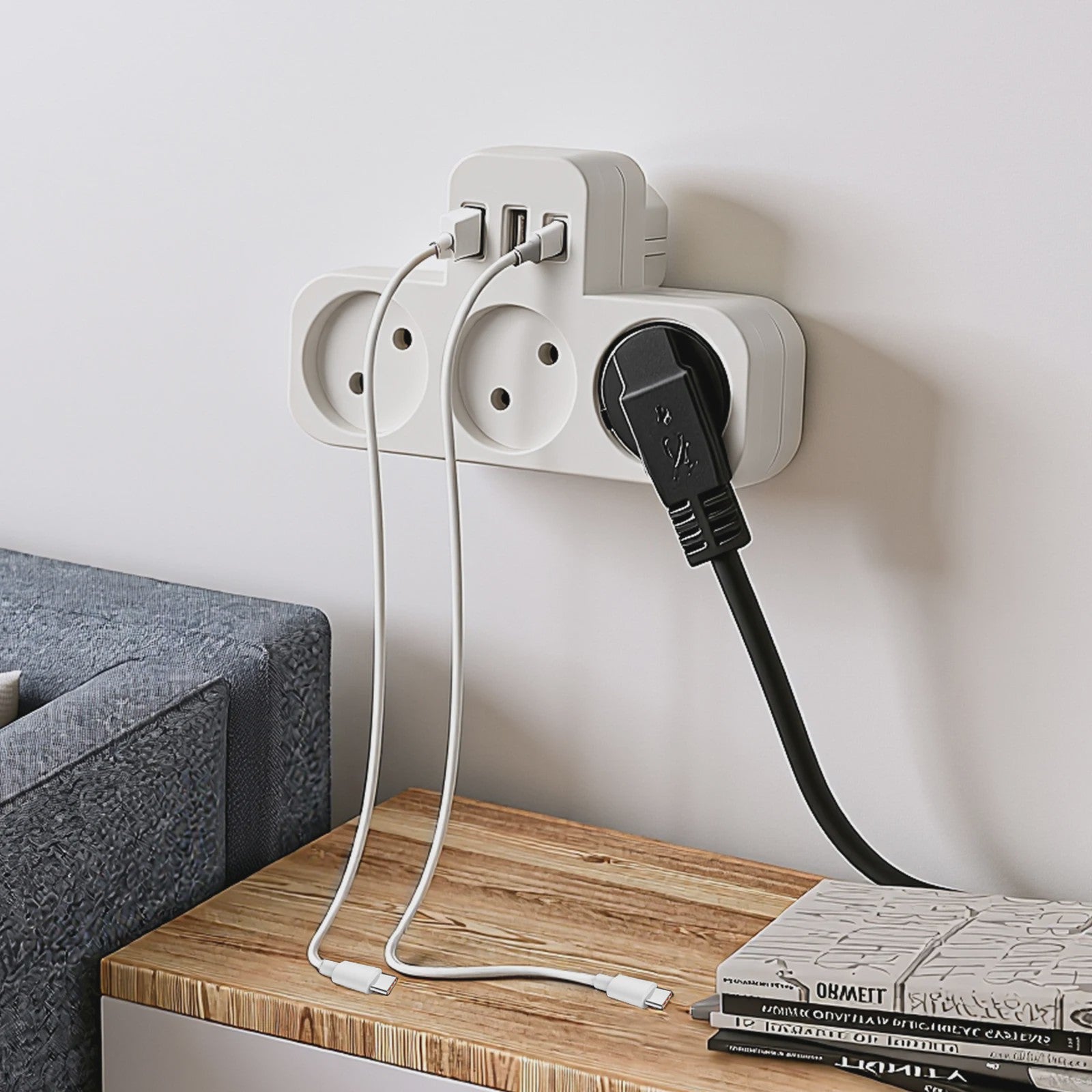 3-Weg Stopcontact Verdeler met 2 USB-A en 1 USB-C Poort - Oplaadstation