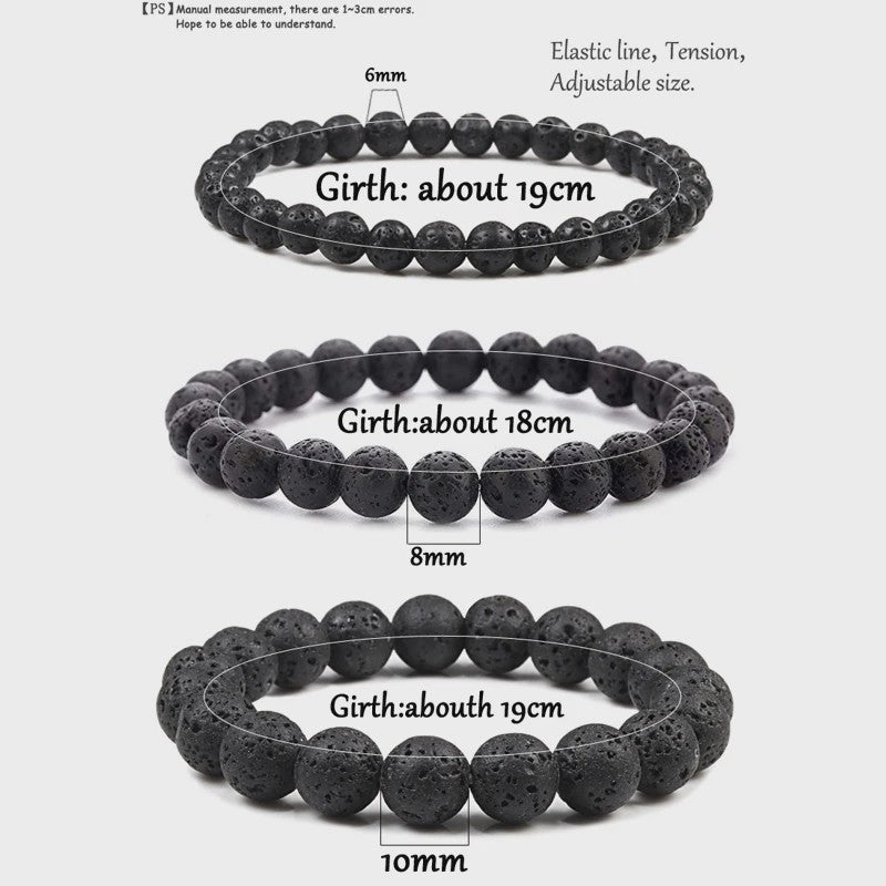 Elastische Charm Armband met Natuursteen Kralen: Lavasteen & Tijgeroog (6/8/10mm) - Voor Dames en Heren