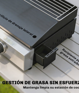Outsunny Gas BBQ met 2 Branders, Grillplaat, Warmhoudrek en Vetopvangbak - Draagbaar