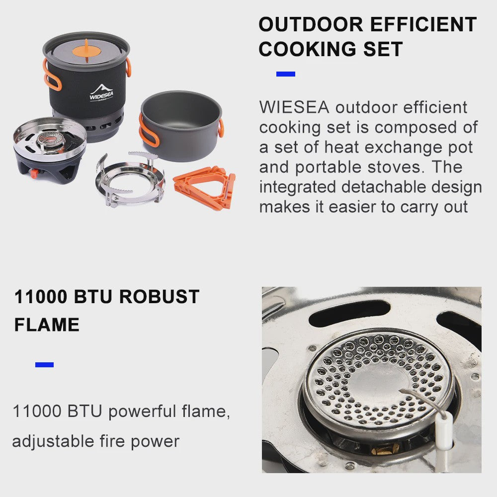 Widesea Complete Kampeer Kookset met Gasbrander en Warmtewisselaar - 1.5L