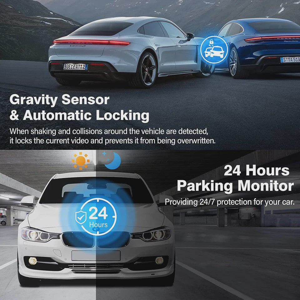 E-ACE Full HD 1080P Dash Cam met 4-inch Touch IPS Scherm, Dubbele Camera Voor & Achter, Nachtzicht en Parkeerfunctie