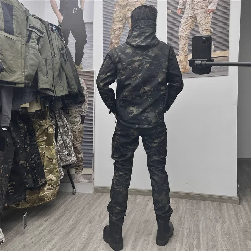 Militaire Softshell Combat Set: Ademend Uniform met Capuchon Jas en Cargo Broek - Ideaal voor Jacht & Outdoor