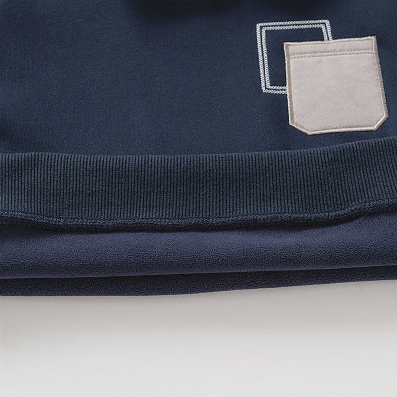 Sweatshirt Jongens met Denim Kraag en Patchzak - Casual Kinder Pullover