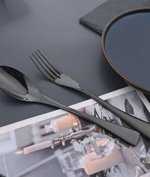 Luxe Bestekset RVS - Zwart Steakmes, Dessertlepel & Vork - Complete Tafelset
