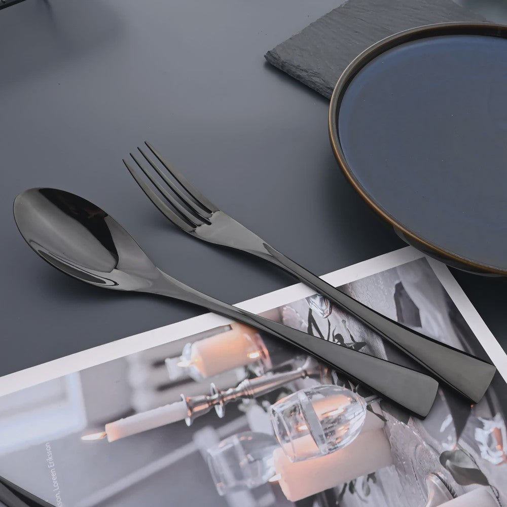 Luxe Bestekset RVS - Zwart Steakmes, Dessertlepel & Vork - Complete Tafelset