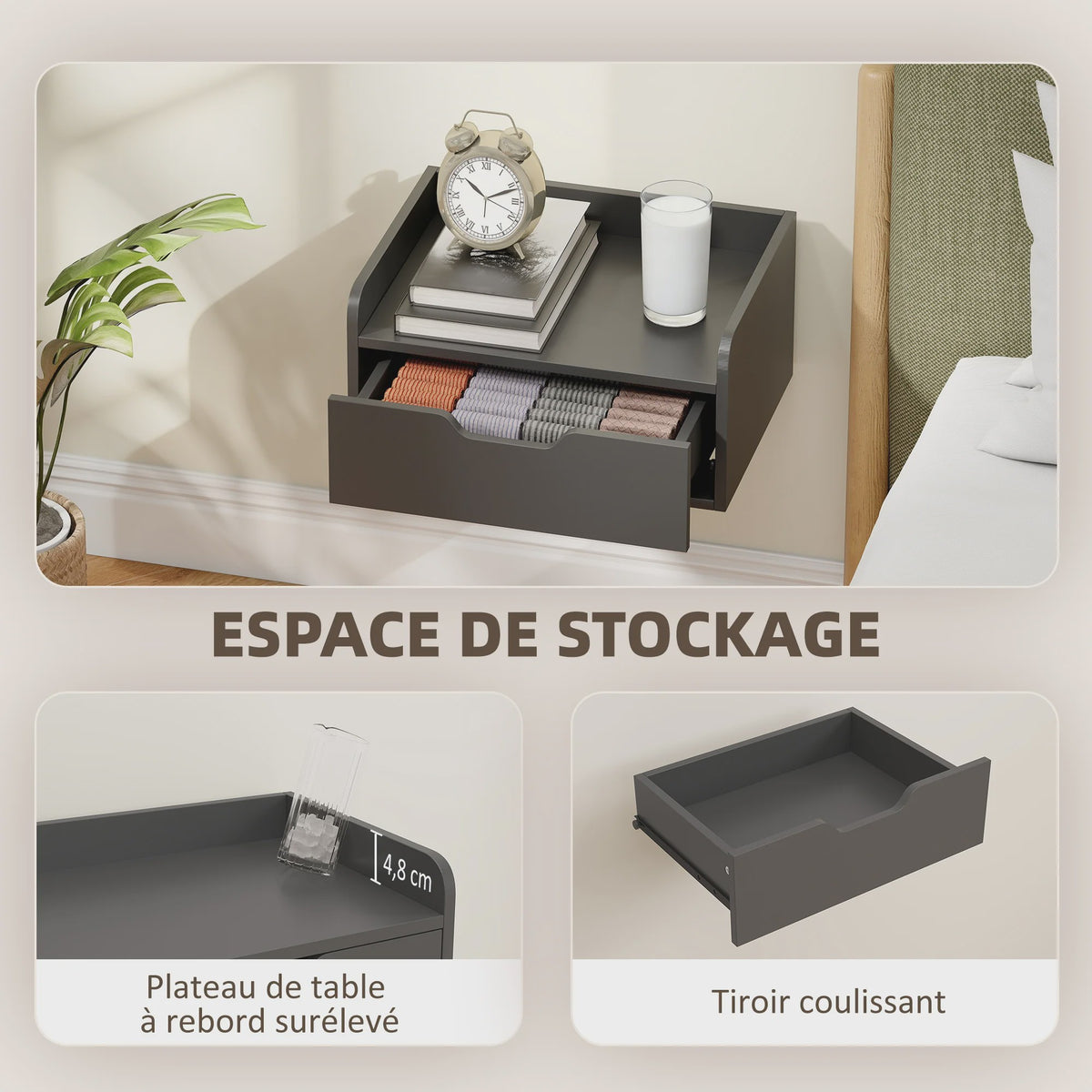 Set van 2 Nachtkastjes - Zwevend Wandmontage met Lade