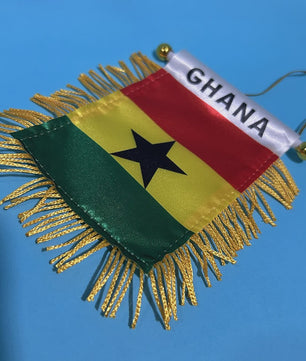 Ghana Mini Vlaggetje voor Auto of Raam - 8x12cm Polyester met Franjes