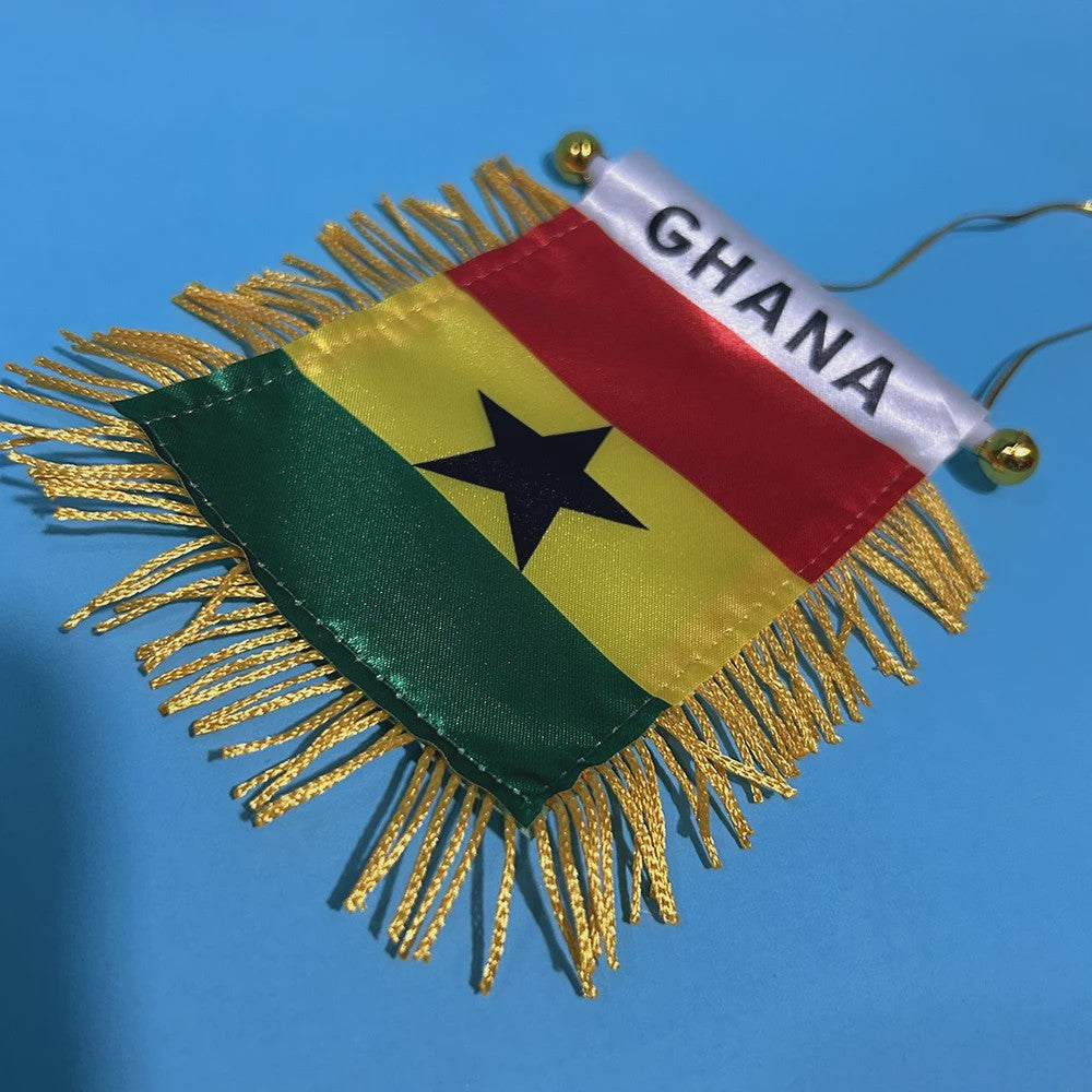 Ghana Mini Vlaggetje voor Auto of Raam - 8x12cm Polyester met Franjes